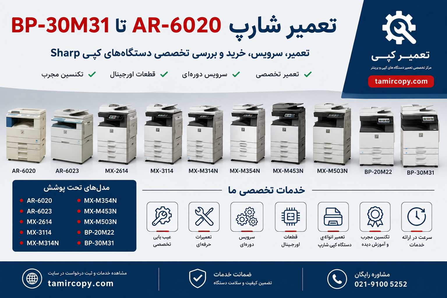 تعمیر شارپ AR-6020 تا BP-30M31 | تعمیر، سرویس، خرید و بررسی تخصصی دستگاه‌های کپی Sharp